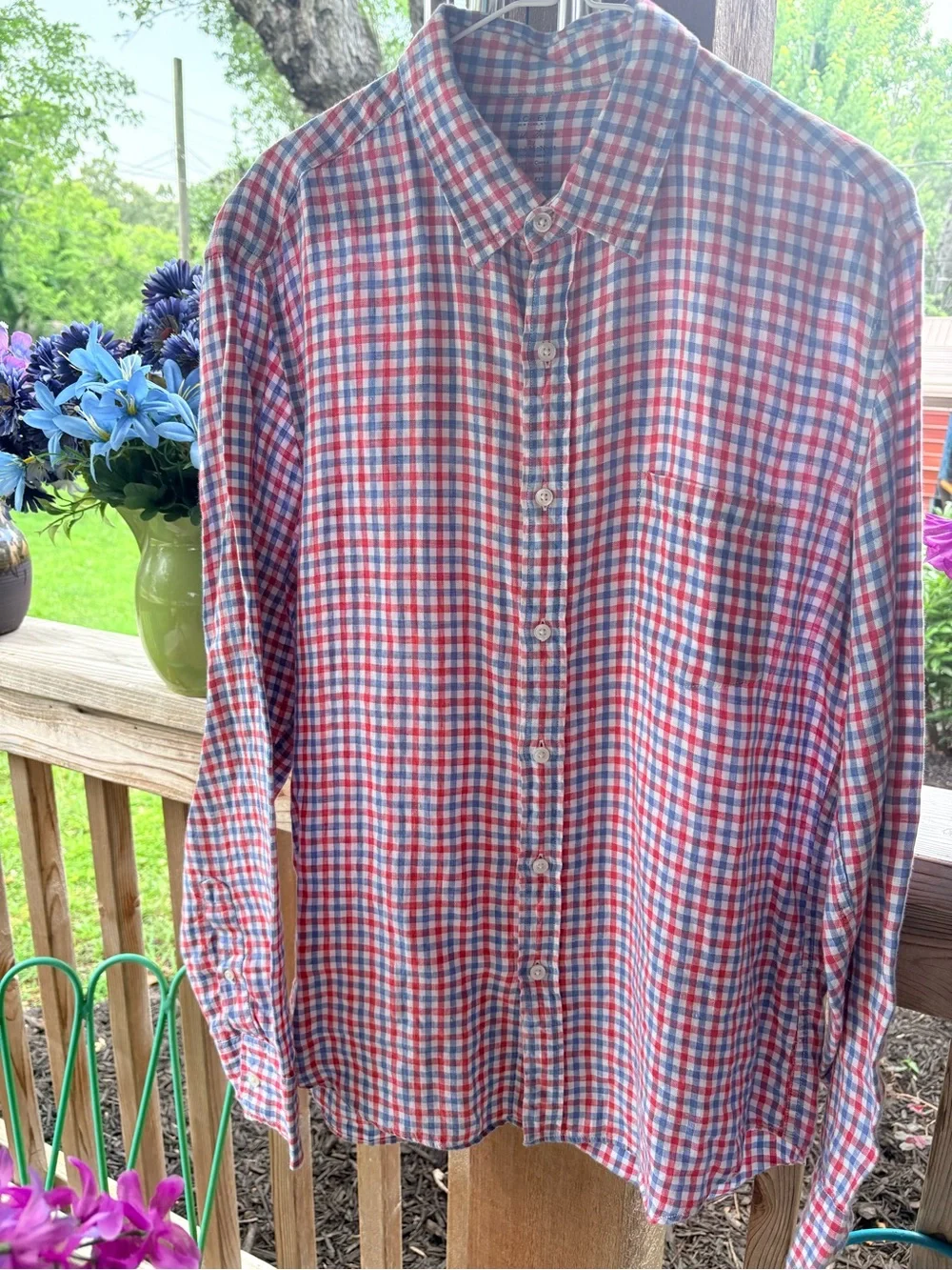 J. Crew Irish Linen by Baird McNutt Gingham Button Front Long Sleeve Shirt L
